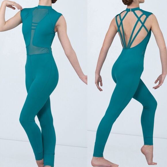 WEISSMAN Dance Costume ICON MT12258 teal blue unitard XLC-Extra large child - Picture 1 of 9